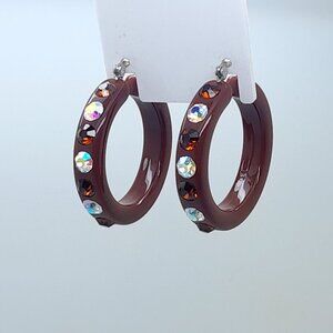 1.5 chunky brown Lucite Acrylic wide Hoop Latch Back Fashion vintage Earrings